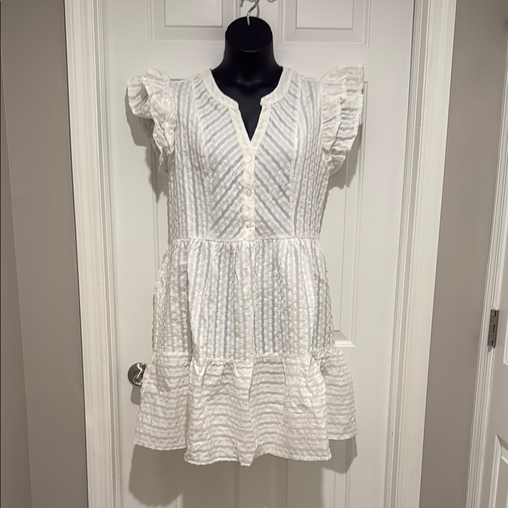 Chic Soul White Ruffled Button-Down Dress